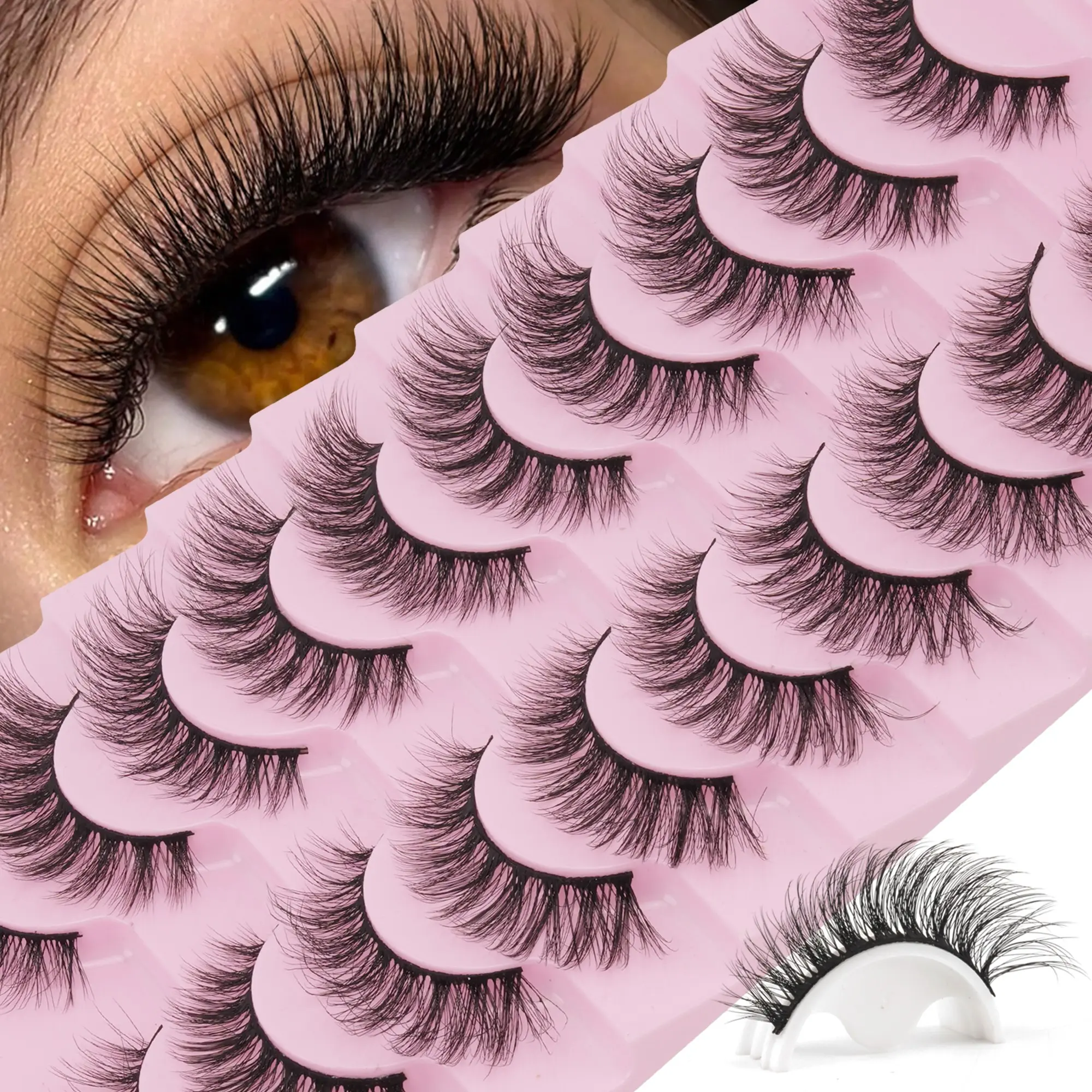 10 Pairs 3D False Eyelashes, Soft Natural Look, Reusable, Long-Lasting, Perfect for Beginners, Enhances Eye Size, Comfortable Fit, Beginner Friendly Eyelashes, Fake Lashes