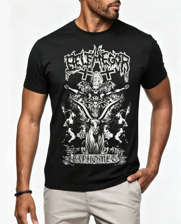 Men's Pure Gothic Skull Pattern T-shirt |   Y2K Street Hip-Hop Style Religious Symbol, Crew Neck, Short Sleeved, Casual Summer Top, Machine Washable, Dark Aesthetic Trendy Men's Clothing