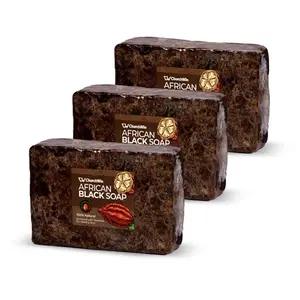 (3 Pieces) CW CHURCHWIN African Black Soap (5.3 oz) Gentle Nourishing Cleanser & Body Wash Cocoa Shea Natural Comfort Vitamins A E Iron Tackles Acne Eczema