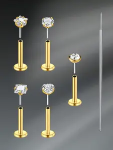 6pcs Threadless Push in Nose Studs, Stainless Steel Labret Piercing Jewelry, Tragus Monroe Lip Helix Cartilage Earrings Studs for Women Men