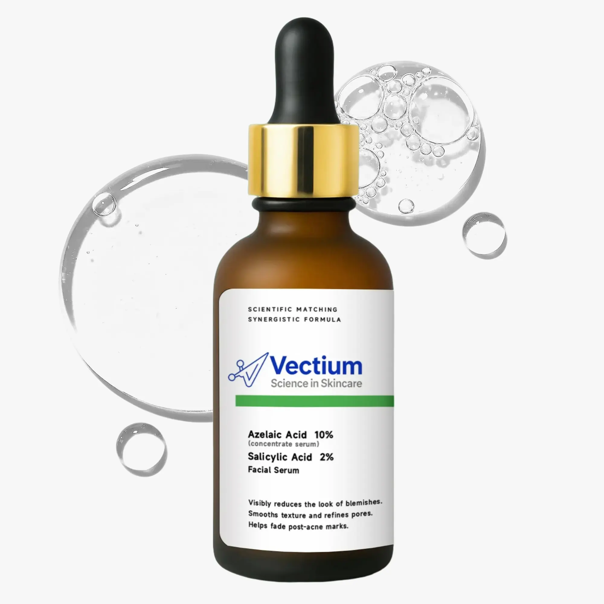Vectium Azelaic Acid 10% + Salicylic Acid 2% Facial Serum for Oily & Blemish-Prone Skin, Daily Post-Breakout Care, Lightweight Serum, 30ml (1 Fl Oz)