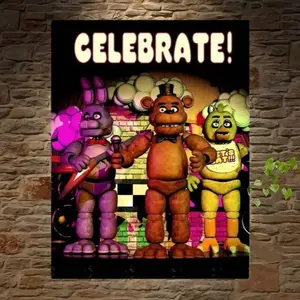 Frameless Aesthetic Canvas Poster Print, Fnaf Celebration Vibrant Cartoon Design, Perfect Gift for Fans & Wall Decor, High-Quality Artwork, Promotional Sale Up to 50% off