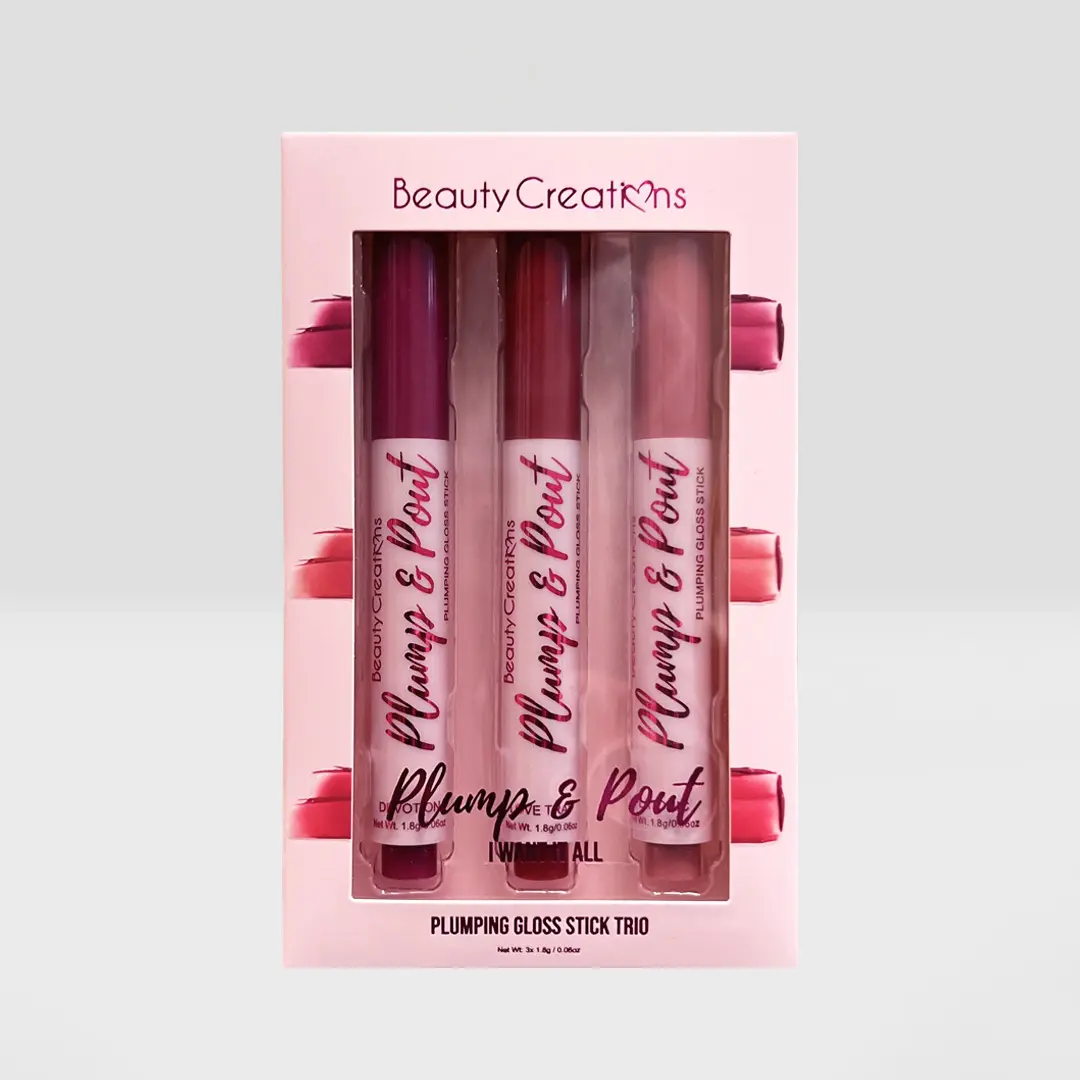 Beauty Creations Plump & Pout "I Want It All" Plumping Lipgloss, 3-Piece Hydrating Lip Care Set for Adults, Includes Devotion Shade, Glossy, Moisturizing Lip Gloss, Voluming Gloss, Trio, Platonic, Glossy Lips