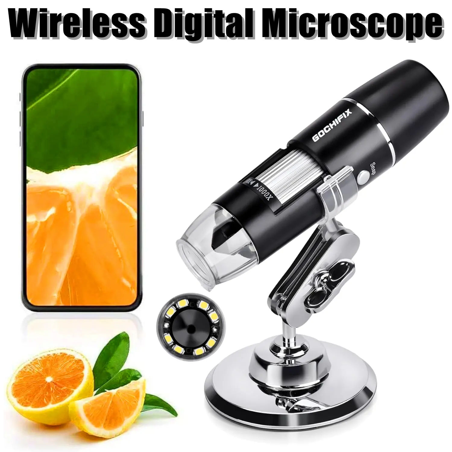 Wireless Digital Microscope, 50X-1000X Magnification WiFi Portable Handheld Microscopes with Adjustable Stand HD Microscope Camera, Compatible with iPhone Android iPad Windows Mac Computer