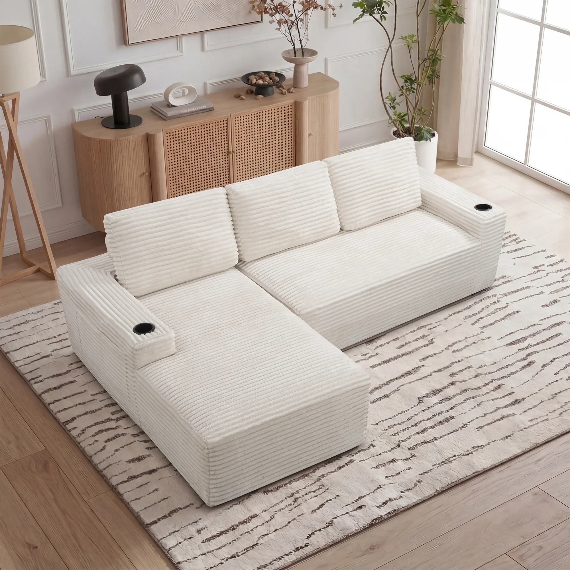 104 Inch Modular Sectional Couch Sofa, Modern Cloud Sofa with Deep Seat,Corduroy Boneless Couches with L-Shape Chaise for Living Room Bedroom,No Assembly Required