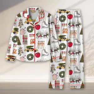 Christmas In New York Pajama Set, Christmas Sleepwear Gifts Nightwear Pajama Satin, In New York Nightwear Set for Her Pajama, Nighwear Set