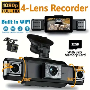 Nuokaiqi 4-Channel Dashcam with 3 Built-in Cameras and 1 Rear Camera, 1080P Front Recording, 3.0" IPS Screen, 360° View Car Recorder, Starlight Night Vision, Built-in WiFi, Phone Connectivity, Parking Monitor, G-Sensor, Easy Installation