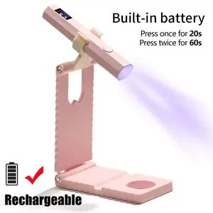 Portable handheld rechargeable LED nail lamp, with base to free hands, fast drying nail curing lamp, 2-speed adjustable, compact travel nail tool, suitable for phototherapy glue and rhinestone nail |, USB charging small nail lamp,