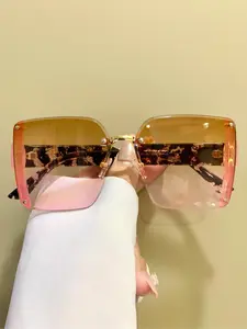 Unisex Street Style Ombre Lens Rimless Sunglasses, Trendy Tinted Lens Sunglasses for Everyday Use, Fashion Accessories for Outdoor Activities, Stylish Glasses, Street Style Shades