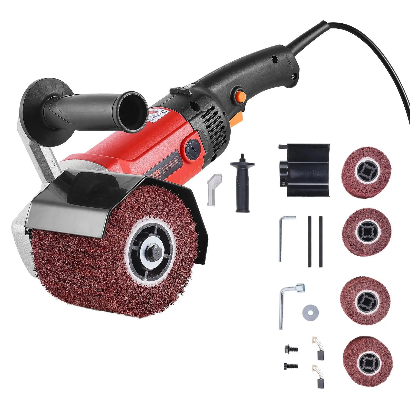 【Backtoschool】VEVOR Handheld Electric Burnishing Polishing Machine - 1200W Power Tool, 6 Variable Speed Surface Polisher, Aluminum Body with 4 Pcs 4 Polish Wheels for Stainless Steel, Non-Ferrous Metals, Home