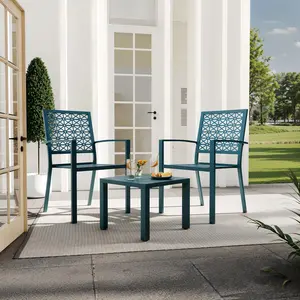 Modern Stackable Patio Bistro Set – 3 Piece Metal Outdoor Sofa Set with Coffee Table and 2 Chairs – Compact, Versatile for Balcony, Porch, Deck, Backyard, Garden – Green/Black/Blue