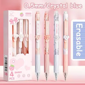 4pcs Fine Point Erasable Rollerball Pen Set - 0.5mm, Push-Out Core, Comfort Grip, Black & Blue Ink - School Exam & Signature Pens, Ideal Gift for Students