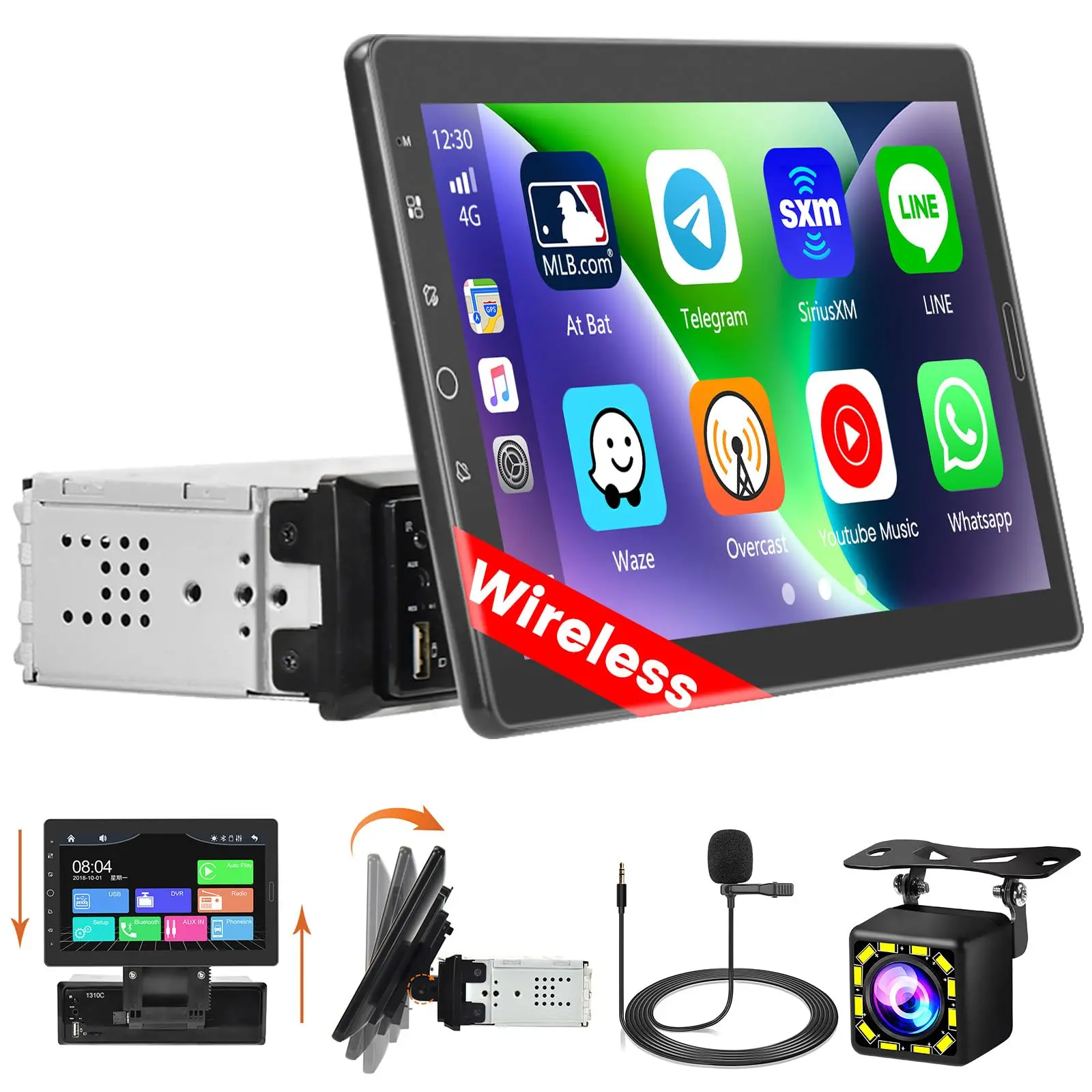 SiriusXM 10.1-in Single Din Car Head Unit - CarPlay, Android Auto, Mirror Link, Detachable Touch Screen, Bluetooth 5.0, FM/EQ, Multi-Function Ports, SWC, MIC, Backup Camera Audio Receiver, Vehicle Accessories, Father's Day Gift