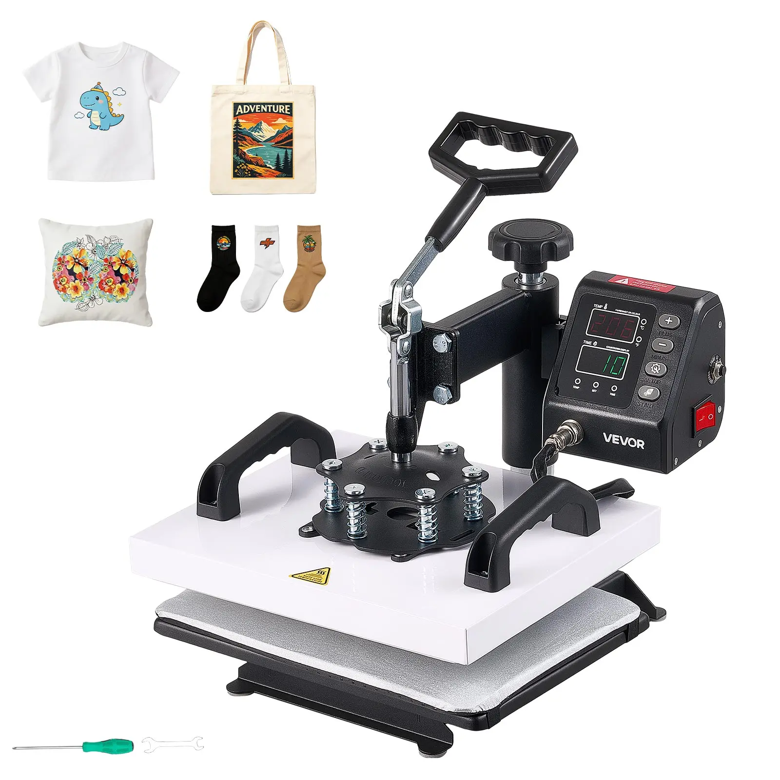 VEVOR 12x10 in Swing Away Heat Press Machine, 360° Swing-Away Design, 32f–450f Digital Precise Control, Adjustable Pressure, Auto Shutoff, Double Insulation, Fast Even Heating for T-Shirts, Pillowcases, 32°F–450°F, Overheat Alert