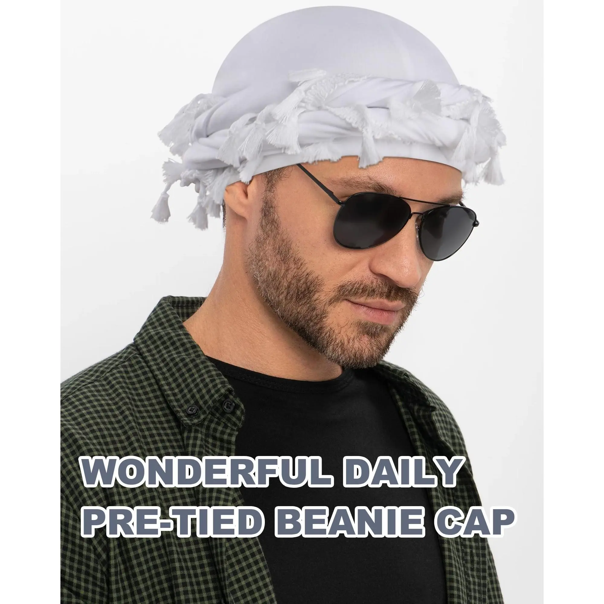 Satin Lined Pre-Tied Halo Turban Beanie Headwrap Durag Skull Cap with Braids Nmnitkp Turban for Men Women Satin Lined Durag Head Wraps  main image 2