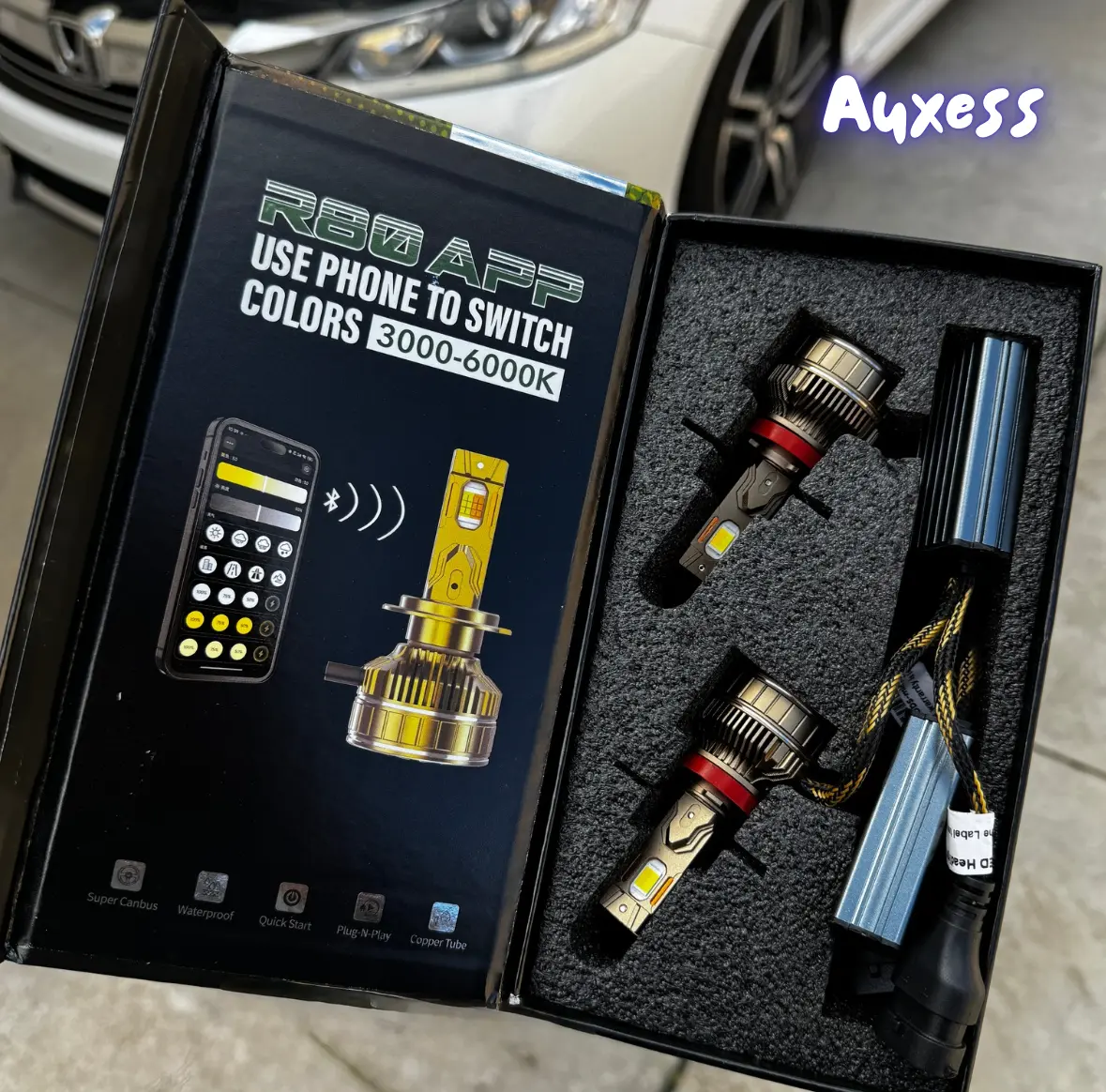 Auxess Ultra Bright Tricolor Bluetooth LED Headlight/Fog Bulbs 3000K-6000K CANBUS Plug & Play