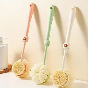 Dual-Use Shower Brush with Extended Handle, Sponge and Bristle Combo for Skin Exfoliation and Soft Massage, Suitable for All, Exfoliating Bath Tool