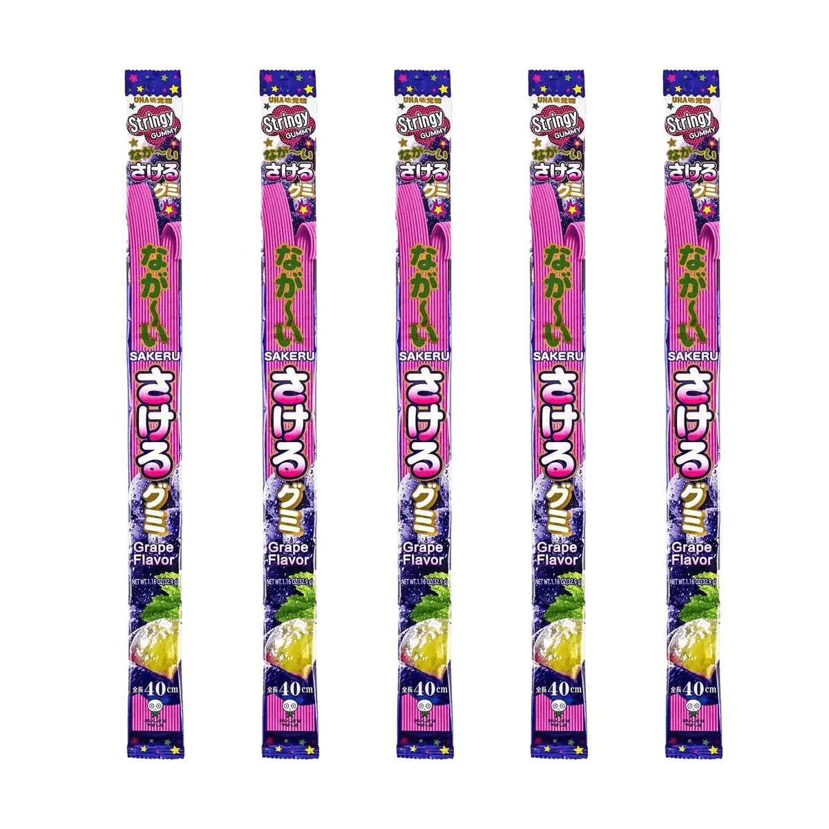 UHA Long Sakeru Jelly Gummy Candy Grape,1.16 oz*5【Value Pack】 UHA Long Sakeru Jelly Gummy Candy Grape,1.16 oz*5【Value Pack】