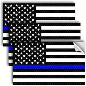 3 PCS Reflective Thin Blue Line American Flag Decals – 5x3 Inch Police Support Stickers for Car, Truck, Window, Laptop, Outdoor Vinyl
