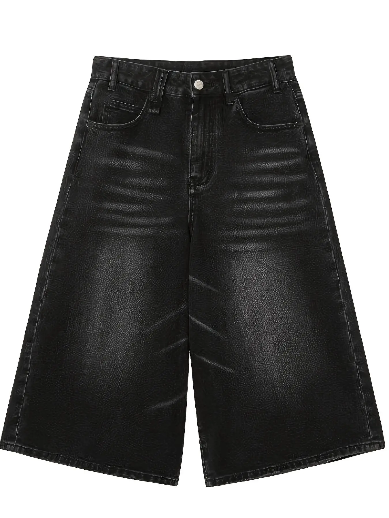 Men's Trendy Loose-Fit Distressed Denim Capris – Wide-Leg Cropped Jeans with Pockets, Casual Streetwear Style Cotton Menswear