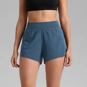 High Waisted Dolphin Athletic Running Shorts for Women 3" High Split Comfy Mesh Liner for Gym Workout Track