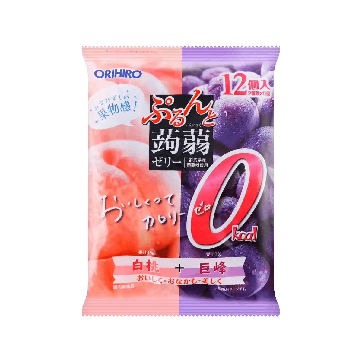 ORIHIRO Low Calorie High Fiber Konjac Peach Gummy 12 Pieces 216g - Zero Fat Delicious Snack