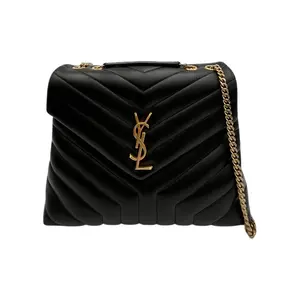 Pre-owned YSL CALFSKIN Shoulder Bags LOULOU LARGE BLACK SHOULDER BAG