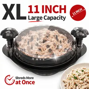 XL Chicken Shredder Tool Twist 11 Inch Large Capacity Meat Shredder Bowl with Visible Lid Ergonomic Handle Non Slip Base Dishwasher Safe Kitchen Gadgets and Accessories for Chicken Pork Beef Vegetables Meal Prep Elegant Black