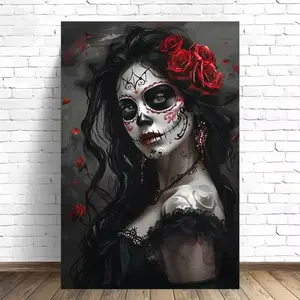 Gothic Style Canvas Wall Art, Sugar Skull Decor for Home Office Bar Cafe Bedroom, Perfect for Halloween Day of the Dead
