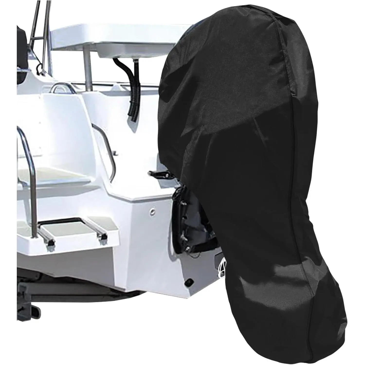 Outboard Motor Covers, Trailerable Full Boat Engine Cover Waterproof Heavy Duty Oxford Fabric with Zipper, Fits 30-60HP Motors