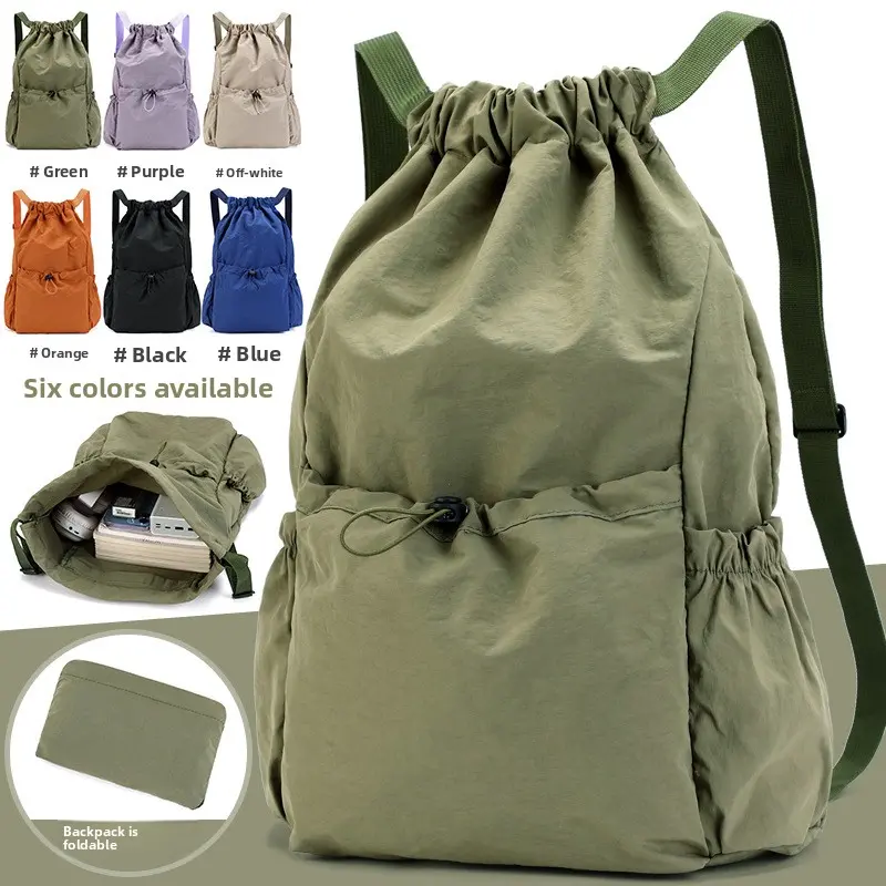 Foldable Ultra Lightweight Drawstring Backpack, Water Resistant Packable Daypack with Multi Pockets, Large Capacity Gym Travel Bag for Basketball Hiking Commute School, Unisex Casual Lightweight Bookbag