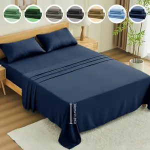 Cooling Bamboo Sheets Set, Soft & Breathable Bamboo Bed Sheets with Flat Sheet, Deep Pocket Fitted Sheet & Pillowcase(s), Silky Cooling Sheets for Hot Sleepers