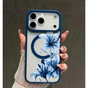 Blue Lily Whisper Magnetic MagSafe Snap Case for iPhone 17/16 Pro Max 15 Pro 14 13 12 Mini 11 XR XS Plus SE Shockproof Slim Protective Cover