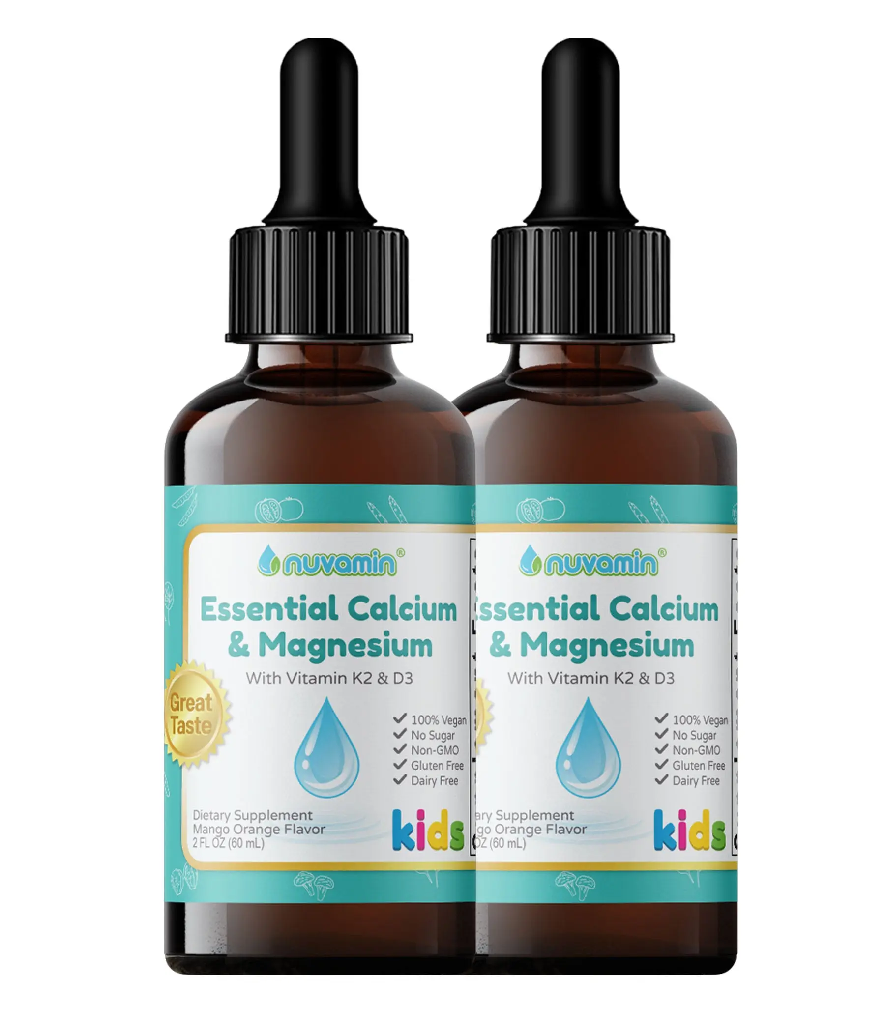 Liquid Calcium & Magnesium Drops for Kids, Baby, Toddlers & Adults Bundle (2 Bottles)