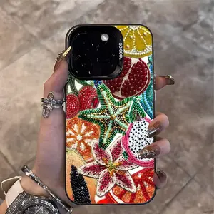 Phone Case: Colorful Fruit and Starfish Beaded Embroidery Pattern, Stylish and Minimalist, New Anti-slip Large-hole Drop-proof Phone Case, Fun, Unique, and Chic, Trendy Holiday Gift for Men and Women, Compatible with iPhone 16/15/14/13/12/11 PLUS/PRO