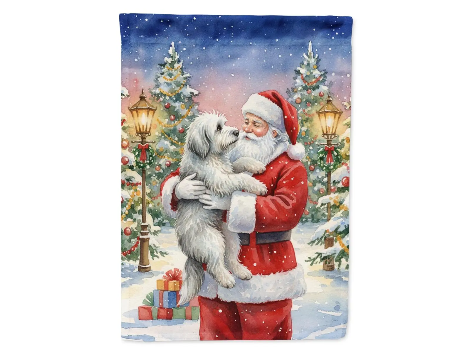 Carolines Treasures FNT1063CHF 28x40 in. Double-Sided Christmas House Flag, Old English Sheepdog & Santa Claus Print, Durable Easy-Install Festive Home Decor for Gardens
