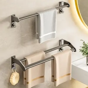 Wall Mounted Towel Rack, 1 Count Punch Free Bathroom Towel Holder, Home Organizer for Bathroom Kitchen Living Room Bedroom, Bathroom Organization