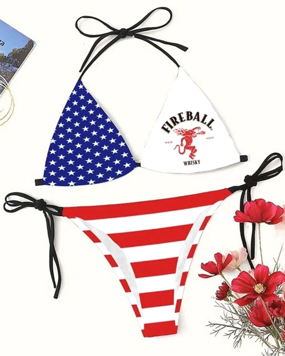 Fireball Whiskey U.S. Flag Classic Drinking Triangle Bikini Set KHN TP9
