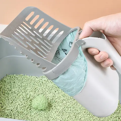 Foldable Cat Litter Scoop Set - Durable High-Quality Plastic, Compact Disposable Litter Bags Pooper Scoopers with 1 Roll Bag Durable Convenient Travel-Friendly Odour Control Cleanup Tool for Cats