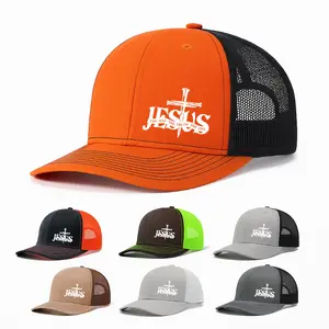 Inspirational Jesus Cross Mesh Trucker Hat Faith Printed Cap Adjustable Snapback Breathable Outdoor Comfort Curved Brim Everyday Wear Hat for Men Women