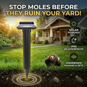 Mole Repellent Solar Powered, Ultrasonic Repeller, Waterproof Sonic Spikes Gopher Vole Groundhog Snake Chipmunk Mole Deterrent Get Rid of Moles in Your Yard