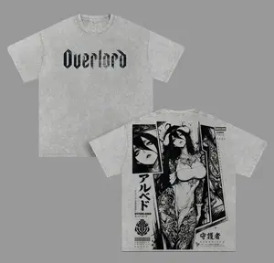 Overlord Albedo Anime Graphic Short-Sleeve T-Shirt, Unisex Vintage Washed 230gsm Heavyweight Cotton, Oversized Streetwear with Round Neck