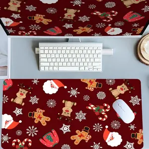 Red Christmas Cartoon Pattern Mouse Pads Extra Large Computer Desk Top Mat Mouse Pad for Laptop Mouse Desk Pad Desk Mats with Non - Slip Rubber Base Stitched Edge for Home and Office Desk Accessory