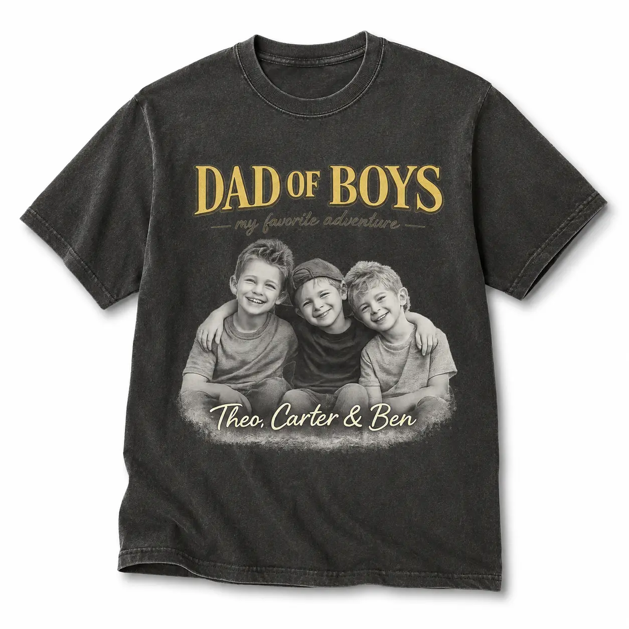Personalized Dad of Boys Photo Shirt, Custom Kids Names T-Shirt, Father’s Day Family Portrait Tee, Gift for Dad