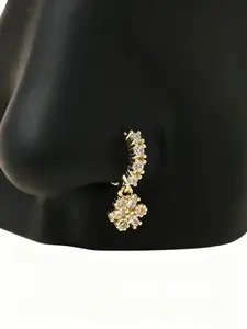 Luxury Floral Nose Clip Ring, No Piercing Jewelry, Casual Style, Copper Material, All Seasons Accessory, Perfect for Daily Wear, Rhinestone Nose Ring
