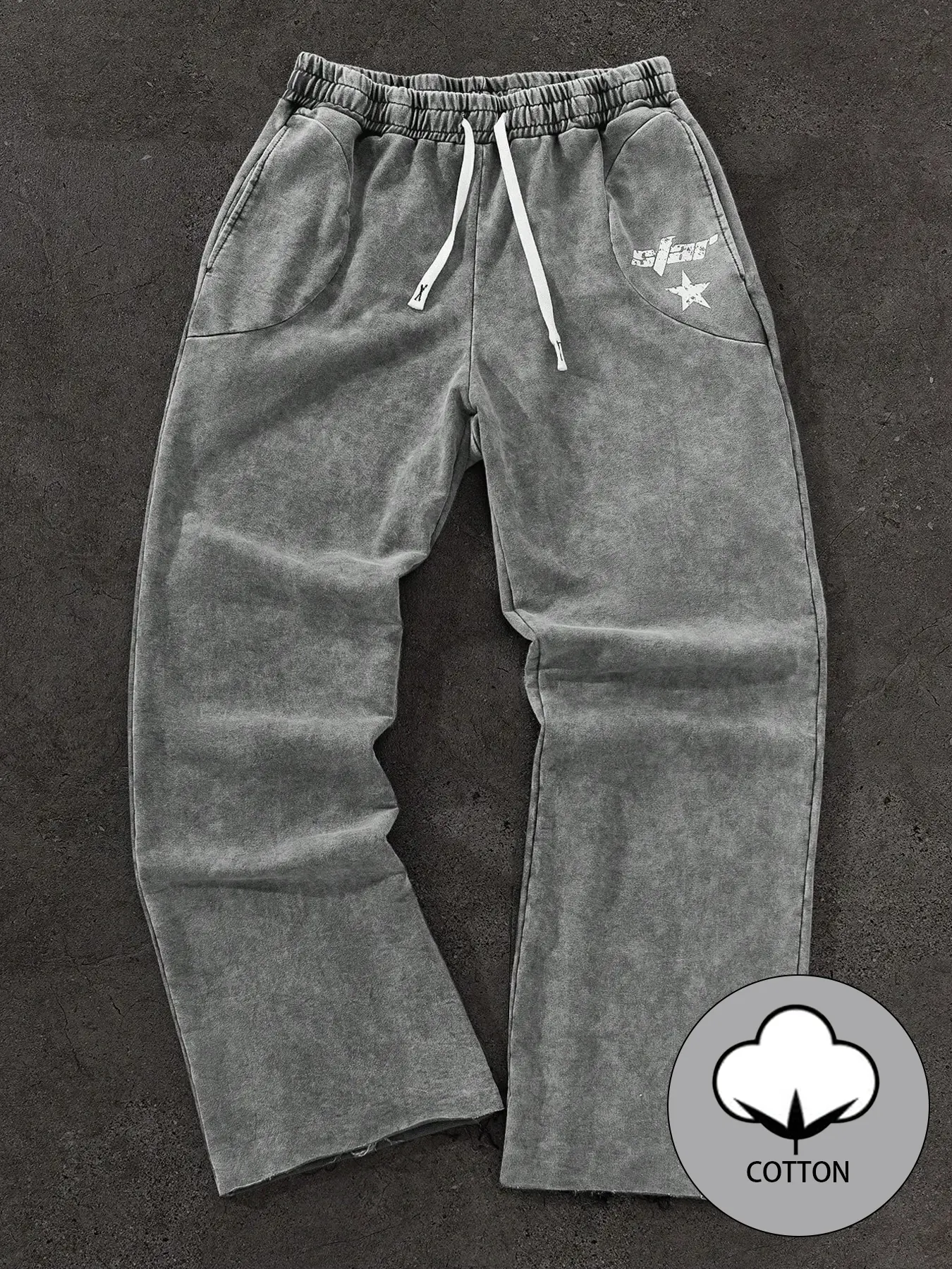 Men's Casual Loose-Fit Cotton Fabric Sweatpants, Star Print Drawstring Wide Leg Pants, All-Season Comfortable Men's Clothing, Menswear