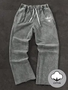 Men's Casual Loose-Fit Cotton Sweatpants, Star Print Drawstring Wide Leg Pants, All-Season Comfortable Men's Clothing