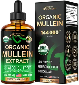 USDA Organic Mullein Leaf Extract Drops for Lung Support - Made in USA Supplement - Respiratory Health Support -  Natural lung detox