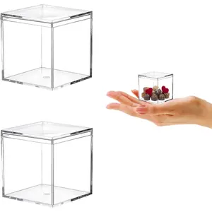 Small Clear Acrylic Display Case Plastic Square Cube 2 Packs Candy Box with Lid Jewelry Storage Container