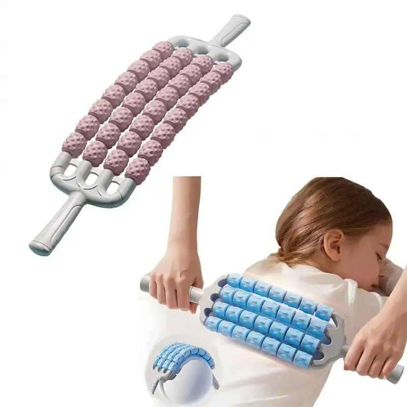Massage Stick Yoga Soothes Muscles Relax Roller Four Rows All-round Bendable Back Massage Stick Blue Multi-mode